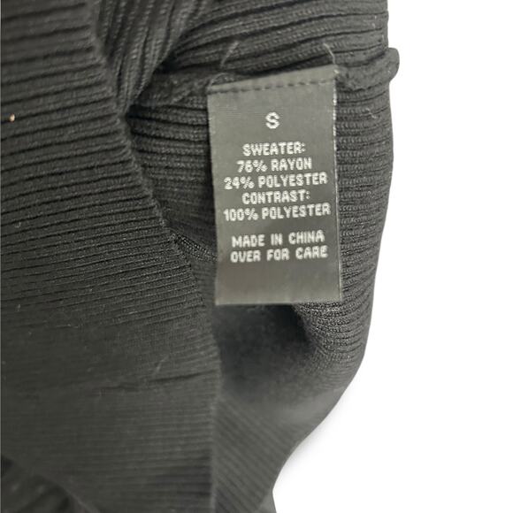 NEW BCX Black Mesh Clip Dot Top Size Small Long Sleeve Ruffle Polka Dot Ribbed - Picture 10 of 10